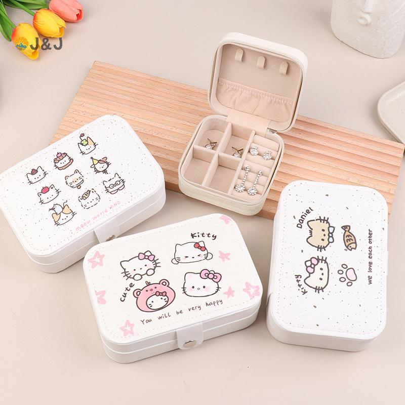 [J & J] Hộp trưng bày hộp đựng trang sức Hello Kitty cỡ lớn Sanrio KT Cat Travel Leather Jewelry Org