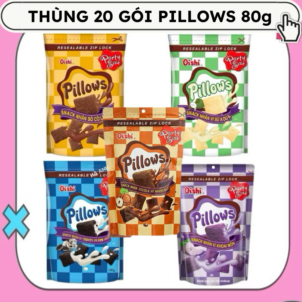 THÙNG 20 GÓI snack Pillows 80g OISHI đủ vị [ Nhựa Nhập Khẩu Thái Lan]