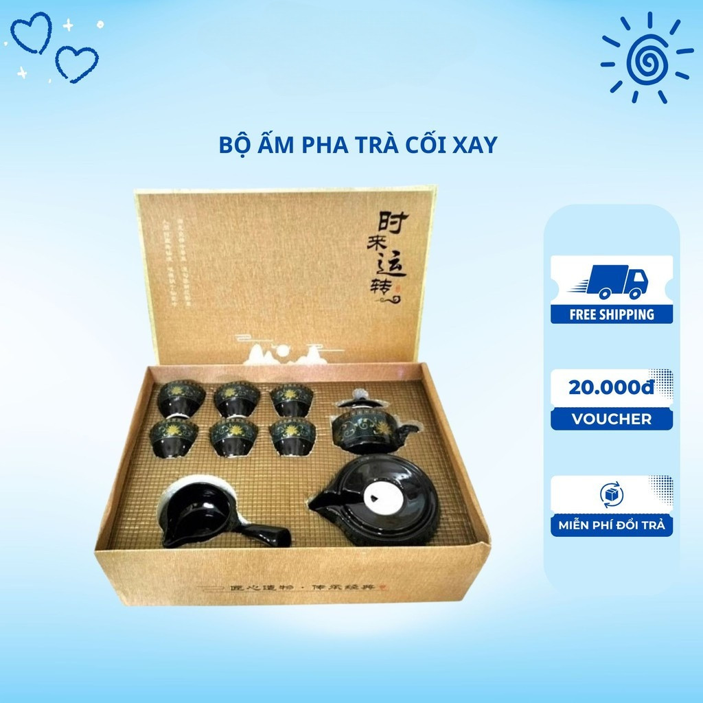 Bộ ấm pha trà cối xay cao cấp - Bộ ấm chén pha trà, bộ ấm trà đạo trọn bộ 9 món