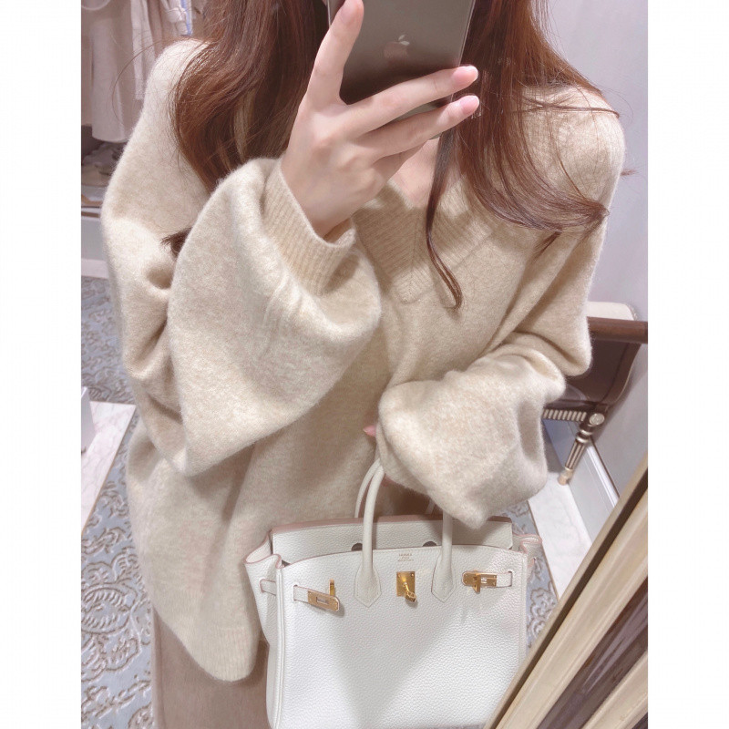 Áo len tết dệt kim đỏ giáng sinh mùa đông cổ chữ V màu đỏ dày, dáng rộng cho mùa thu đông | BigBuy360 - bigbuy360.vn