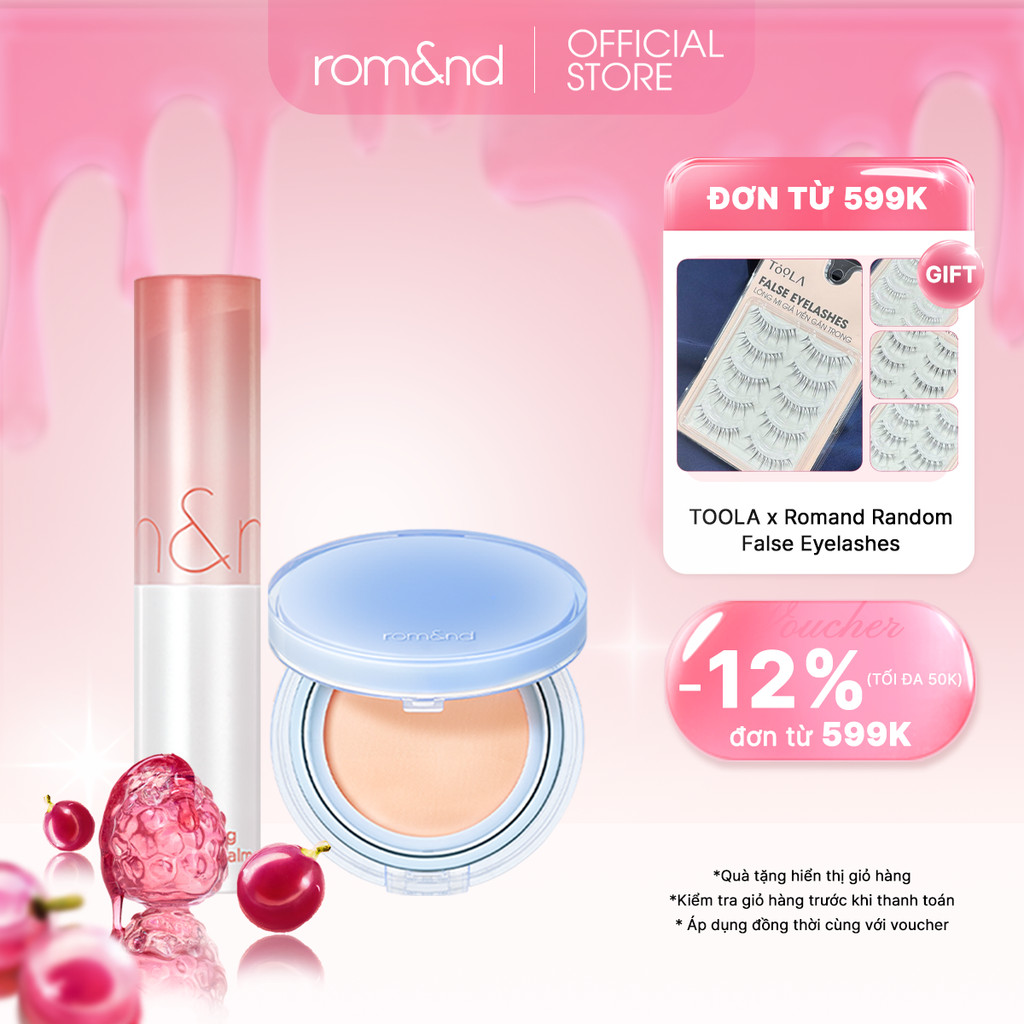 [Combo Ve-easy] Son dưỡng màu tint Romand Glasting Melting Balm 3.5g + Phấn nước Romand Bare Water C