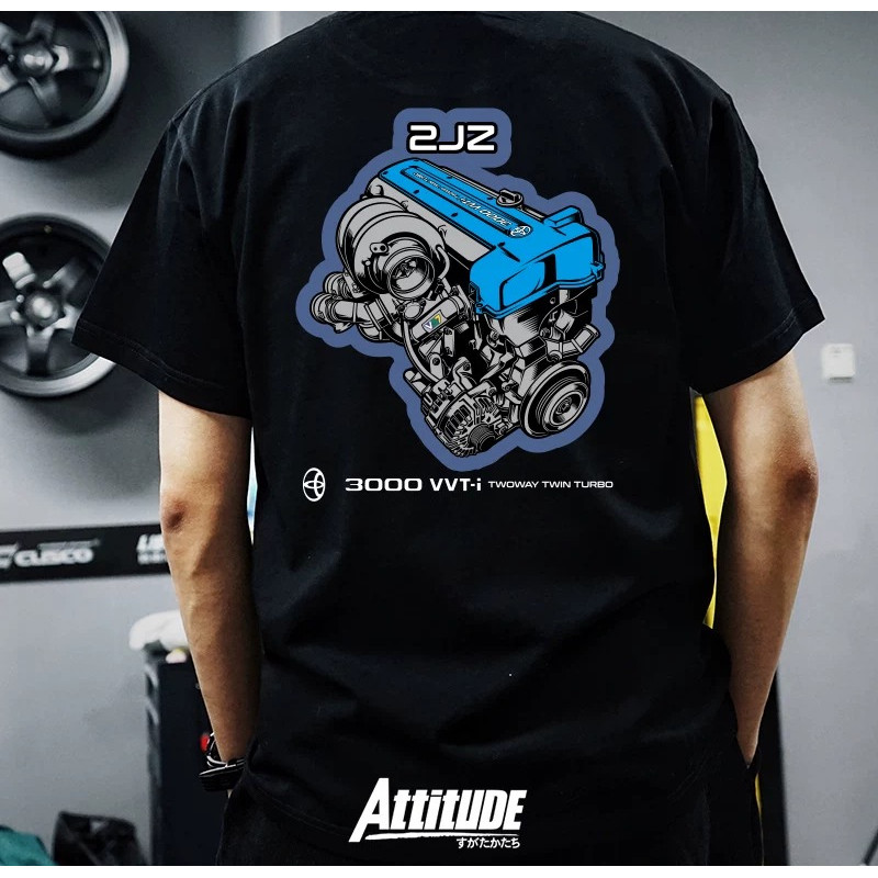 Cotton Thái Độ JDM Xe Sửa Đổi Toyota SUPRA Bull Demon King 2JZ Áo Thun Tay Ngắn