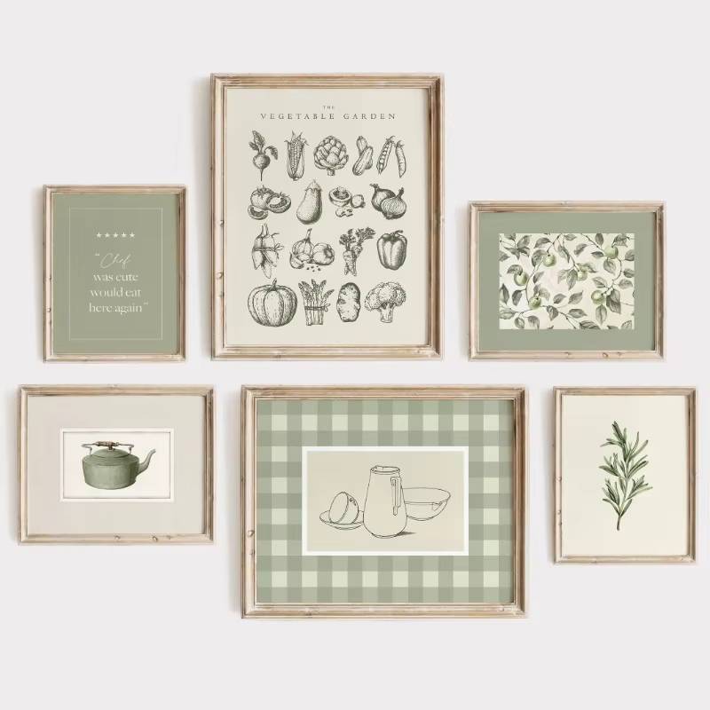 Sage Green Kitchen Decor Canvas Wall Art Frameless Poster Vintage Onion Carrot Print Farmhouse Botan