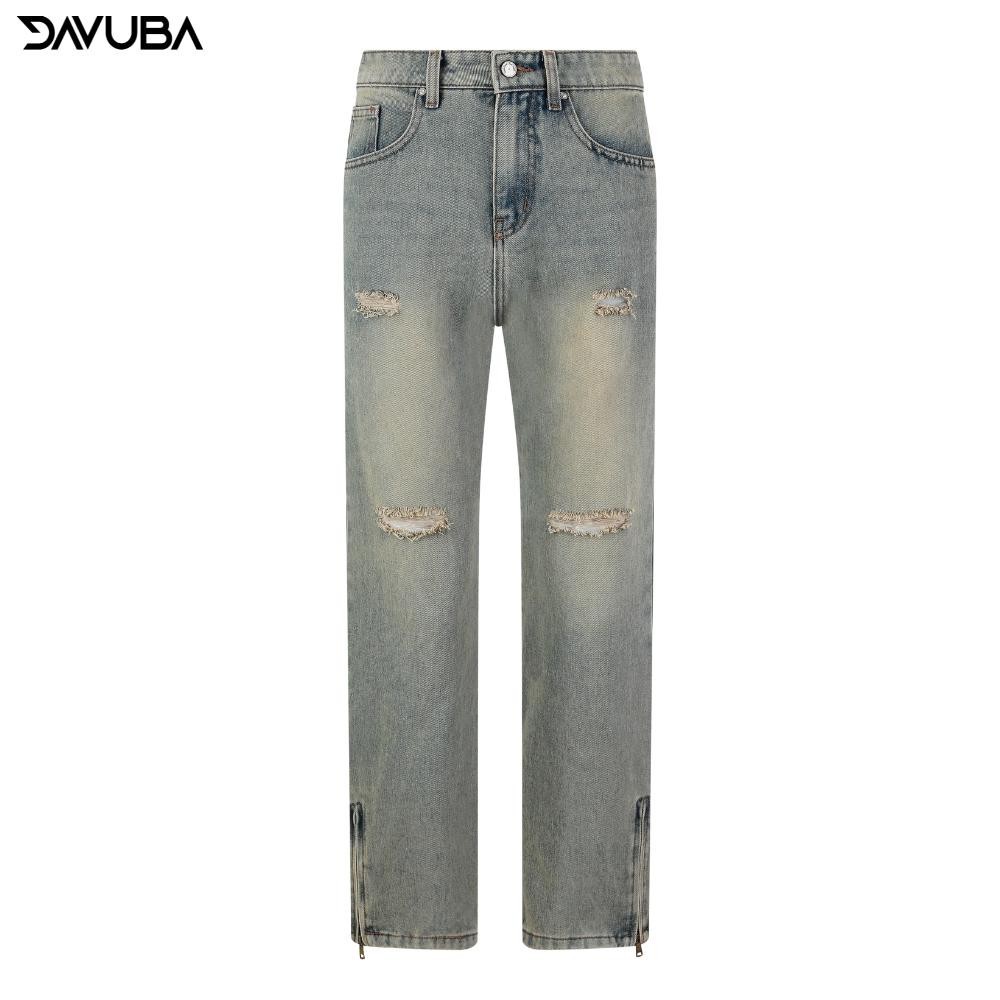 Quần Jeans Zip DAVUBA Wash rách gối nam SM122