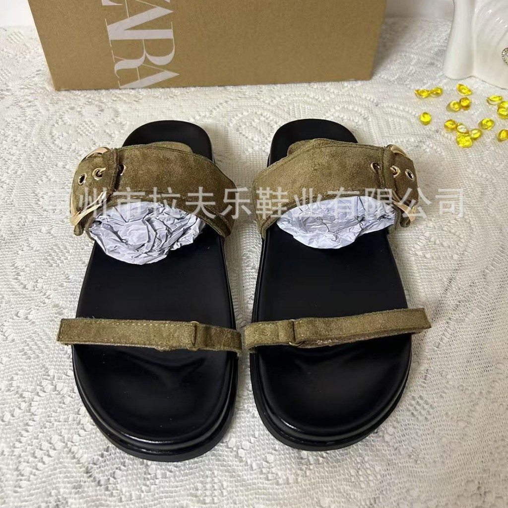 F1SQ ZARA Summer new product: women's flat sandals with metal buckle, thick-soled, suitable for outd