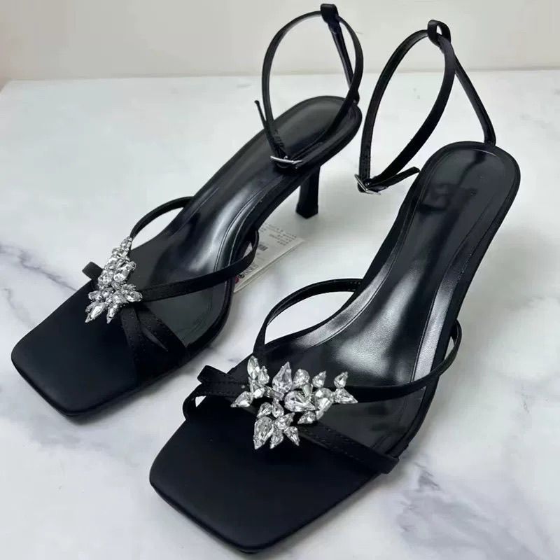 [Sản phẩm mới] Giày sandal cao gót gót cao gót thời trang Miss Crystal Buckle độc đoán Miss Crystal 