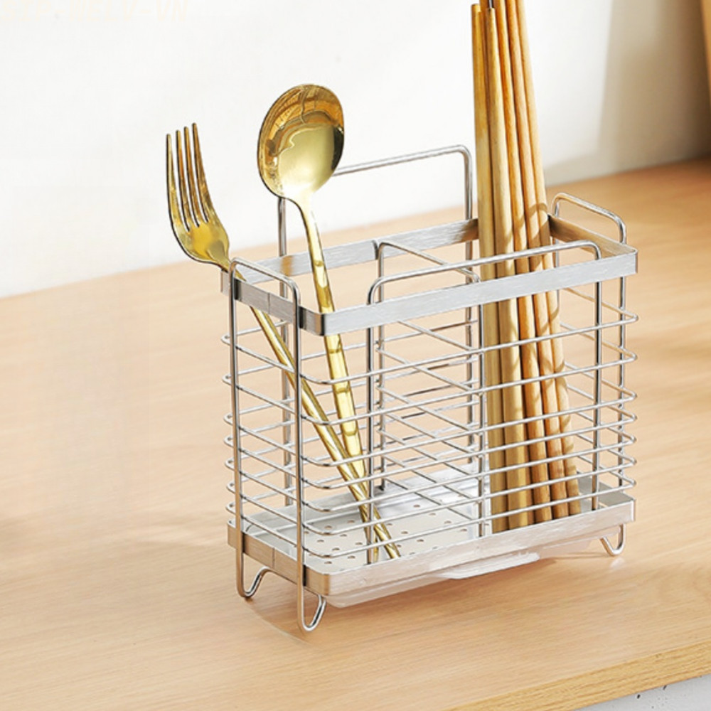 {WELV}chopstick Holder kitchen Storage Utensil Holder Drain basket storage rack silver