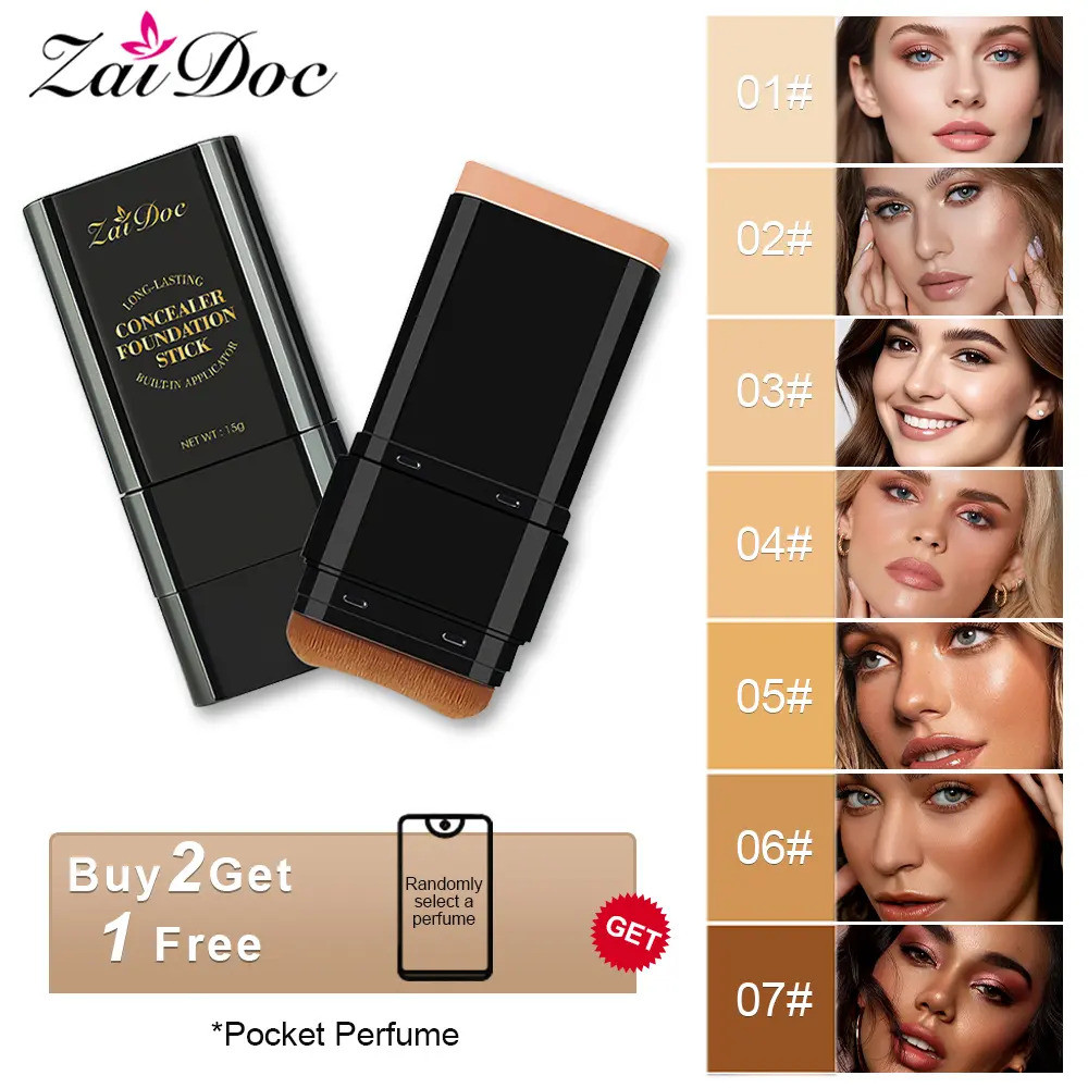 Zaidoc7-colorDual-EndedConcealerFoundationStick, 2 trong 1Long-LastingFoundationandConcealerwithBrus