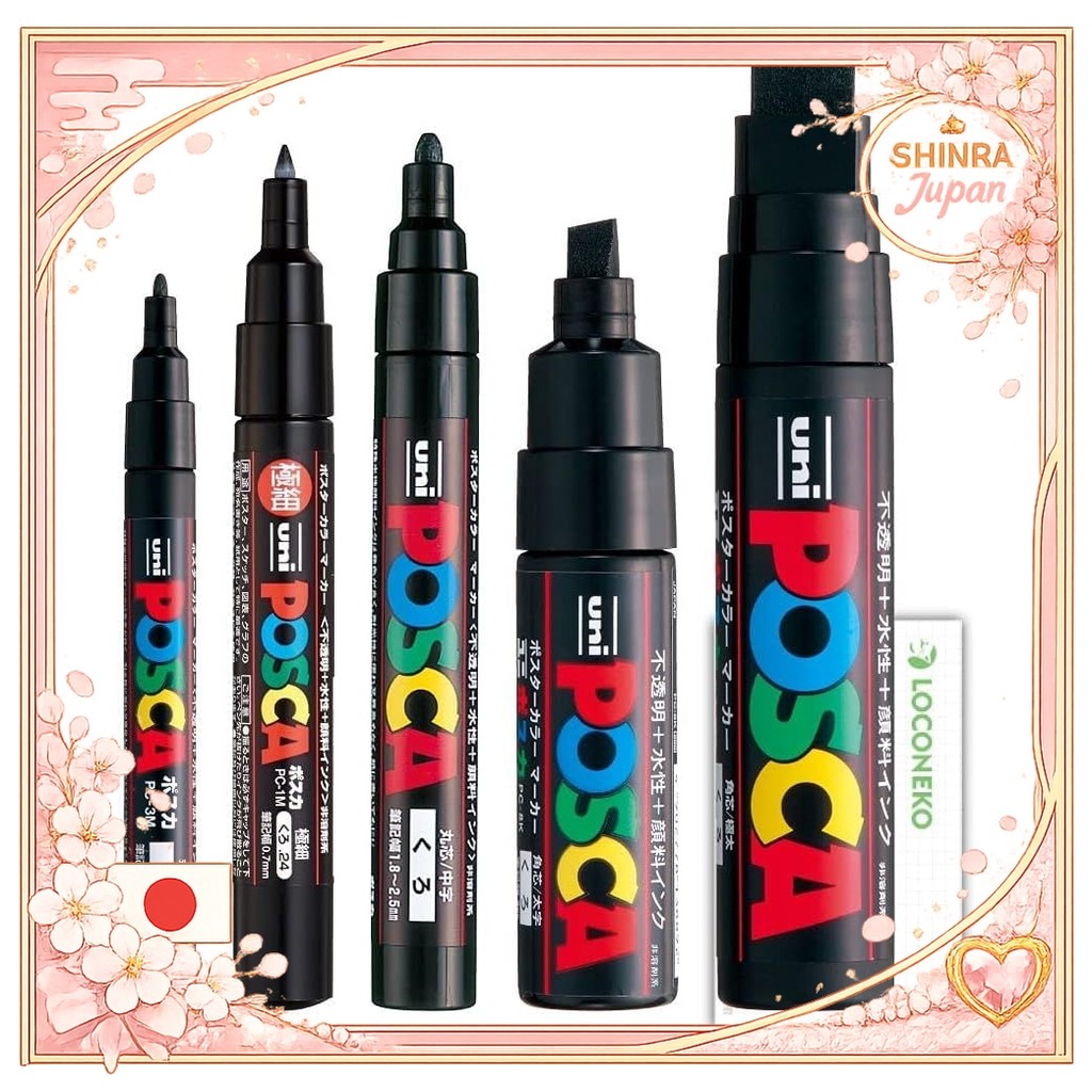 《Direct From Japan》  Mitsubishi Pencil Water-Based Marker Posca Black PC-1M 3M 5M 8K 17K Set of 5 Al