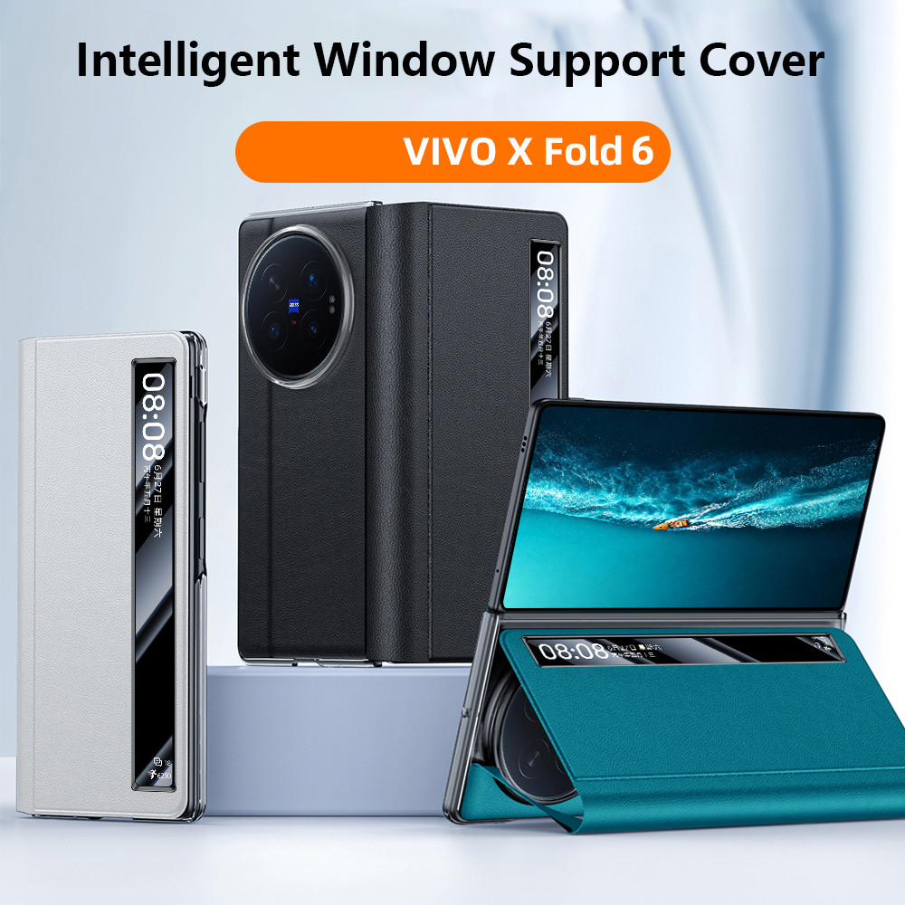 Smart Touch View Fllip Leather Phone Case cho VIVO X Fold6 Fold 6 FOLD6 5G Có Thể Gập Lại Chân Đế Gi