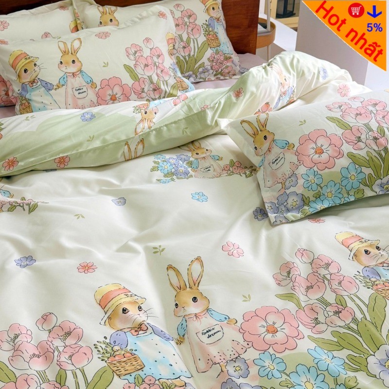 Bộ ga trải giường VN-2 4 món nơ thỏ (5 màu) Annie Baby