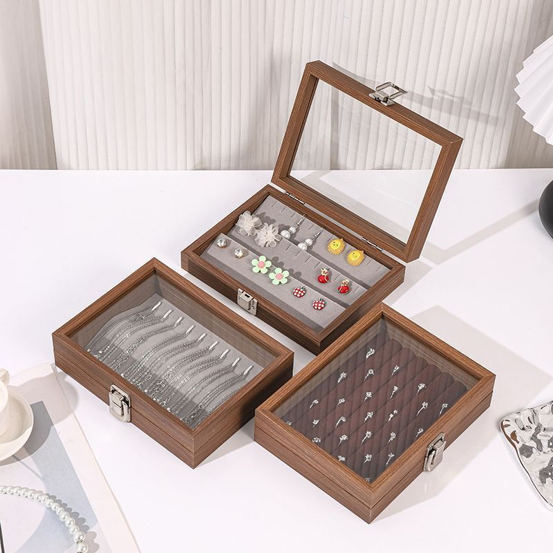 Crafts pptq Lidded necklace box, earrings, rings, stud earrings, jewelry, grid jewelry box, storage 