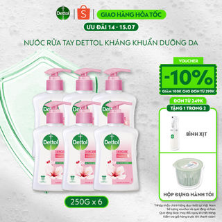 Combo 6 chai nước rửa tay Dettol kháng khuẩn dưỡng da - Chai 250g/Chai