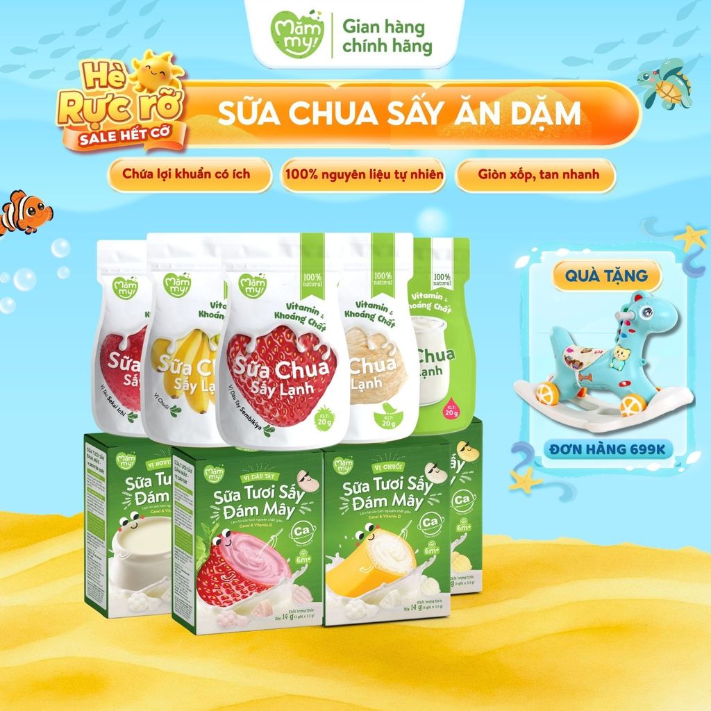 Sữa chua sấy và sữa tươi sấy đám mây Mămmy bữa phụ cho bé ăn dặm từ 6 tháng, vị tự nhiên, gói 20g / 