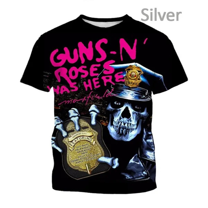 Áo thun ngắn tay khô nhanh Unisex – Áo thun in 3D Guns N Roses, Y2K Vintage Quá khổ