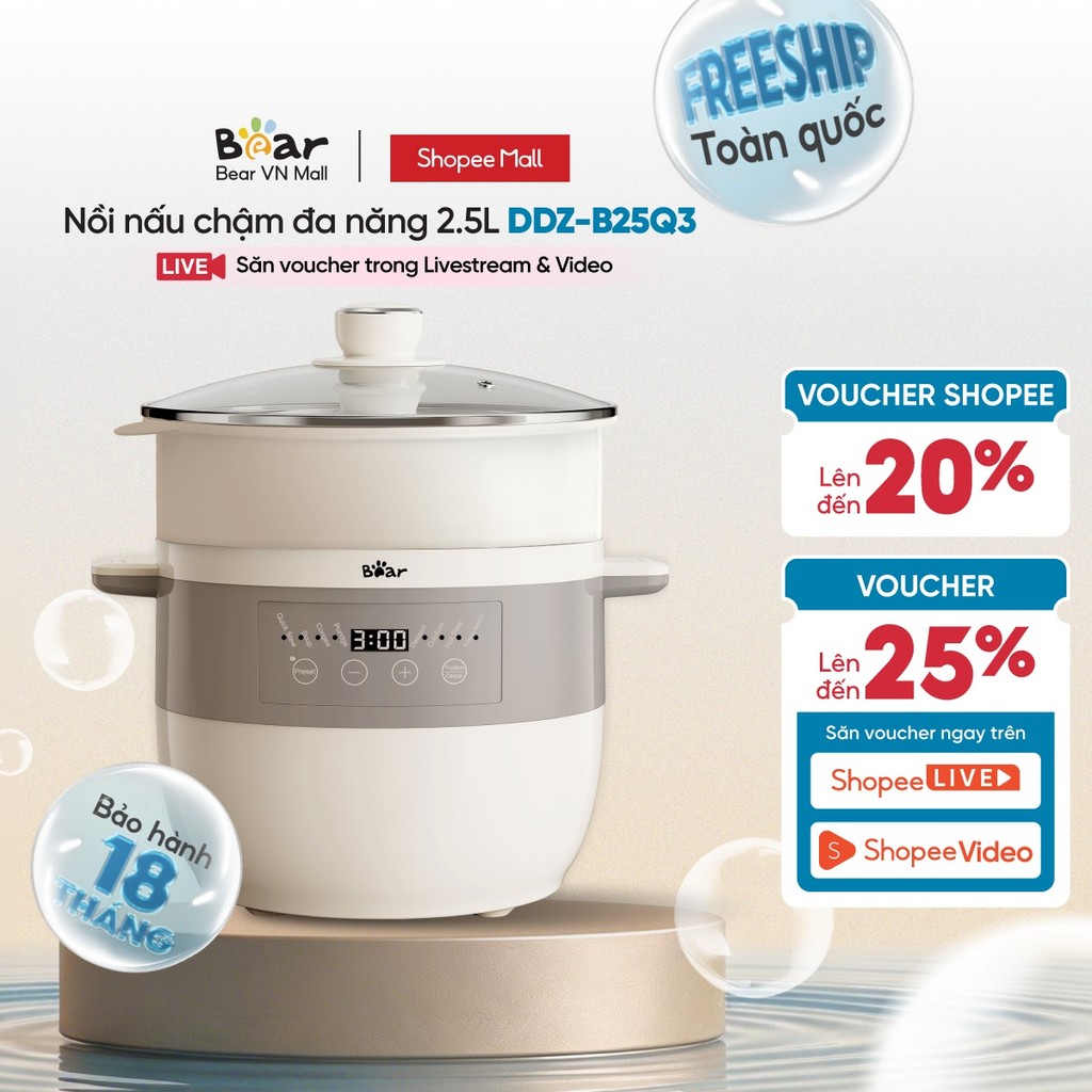 [Livestream] Nồi nấu chậm đa năng 2.5L Bear DDZ-B25Q3 - Hàng Chính Hãng