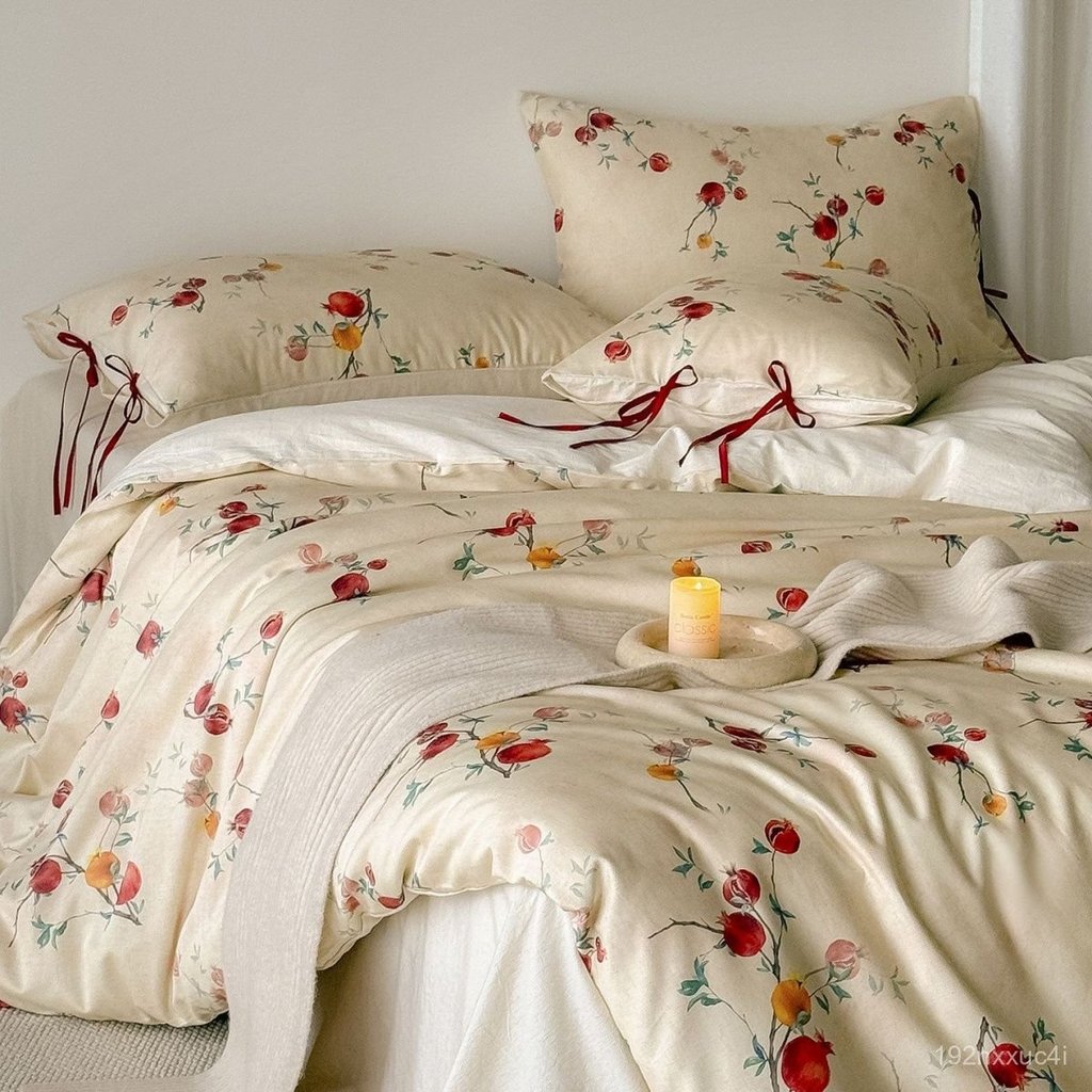 A Bộ bốn món vải cotton-linen, vỏ chăn cotton và linen nguyên chất, ga trải giường, ga bọc đệm, bộ đ