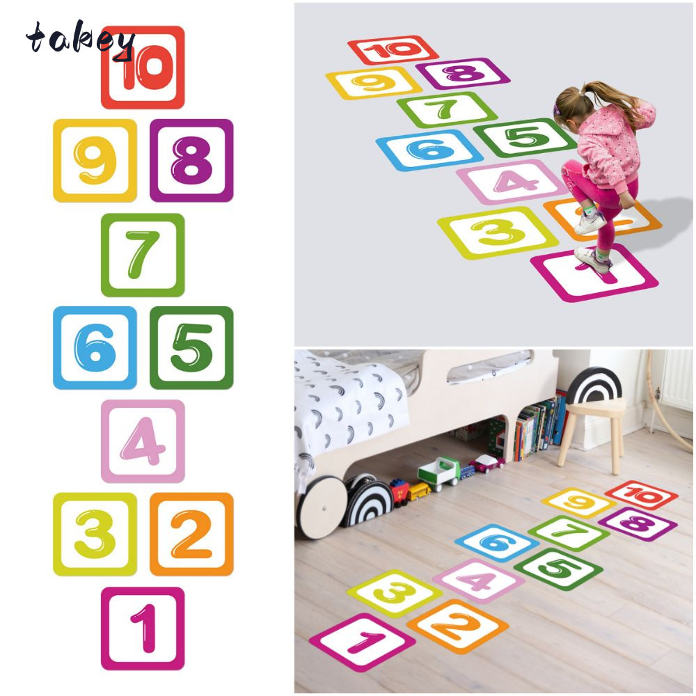 Nhãn dán sàn WITAK Hopscotch, đề can trò chơi số lưới nhiều màu 10 / 15 / 20cm, đề can lưới số có th