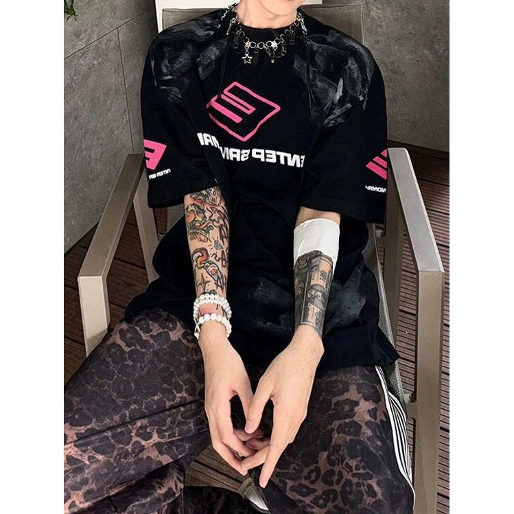 [Cao Cấp] Loose Retro Mỏng Niche Racing Suit Áo Thun Dạo Phố Mùa Hè Châu Âu Mỹ Cao Cấp Ngắn Tay Nam 