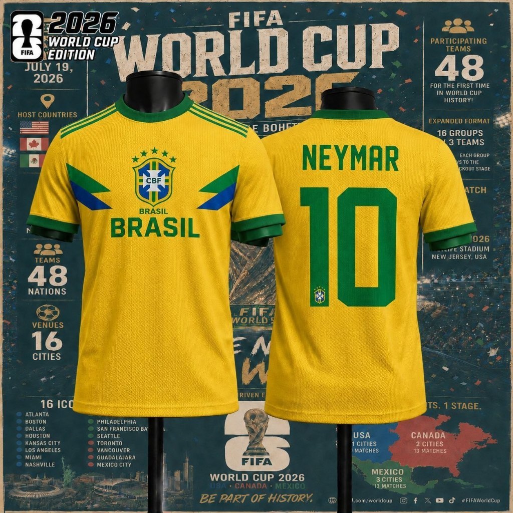 World Cup 2026 Áo sân nhà Brazil Neymar 10 Áo bóng đá