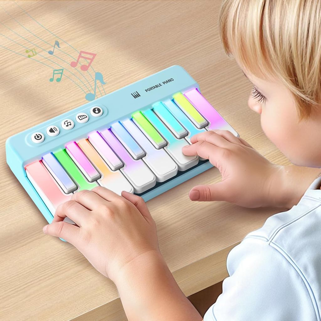 IPlay, iLearn Đồ chơi piano Mini dành cho trẻ em có đèn cầu vồng, Bàn phím đàn piano du lịch bỏ túi 