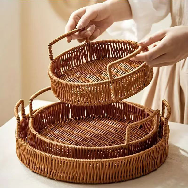 Preferred#Imitation rattan woven storage basket, desktop storage for snacks, dried fruits, treats, f