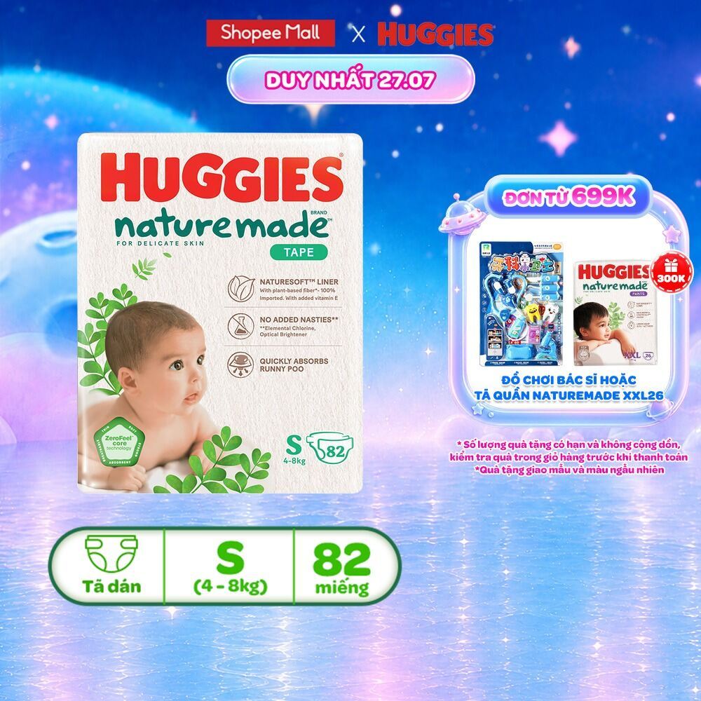 Tã/Bỉm dán Huggies NatureMade M64/L54/XL44
