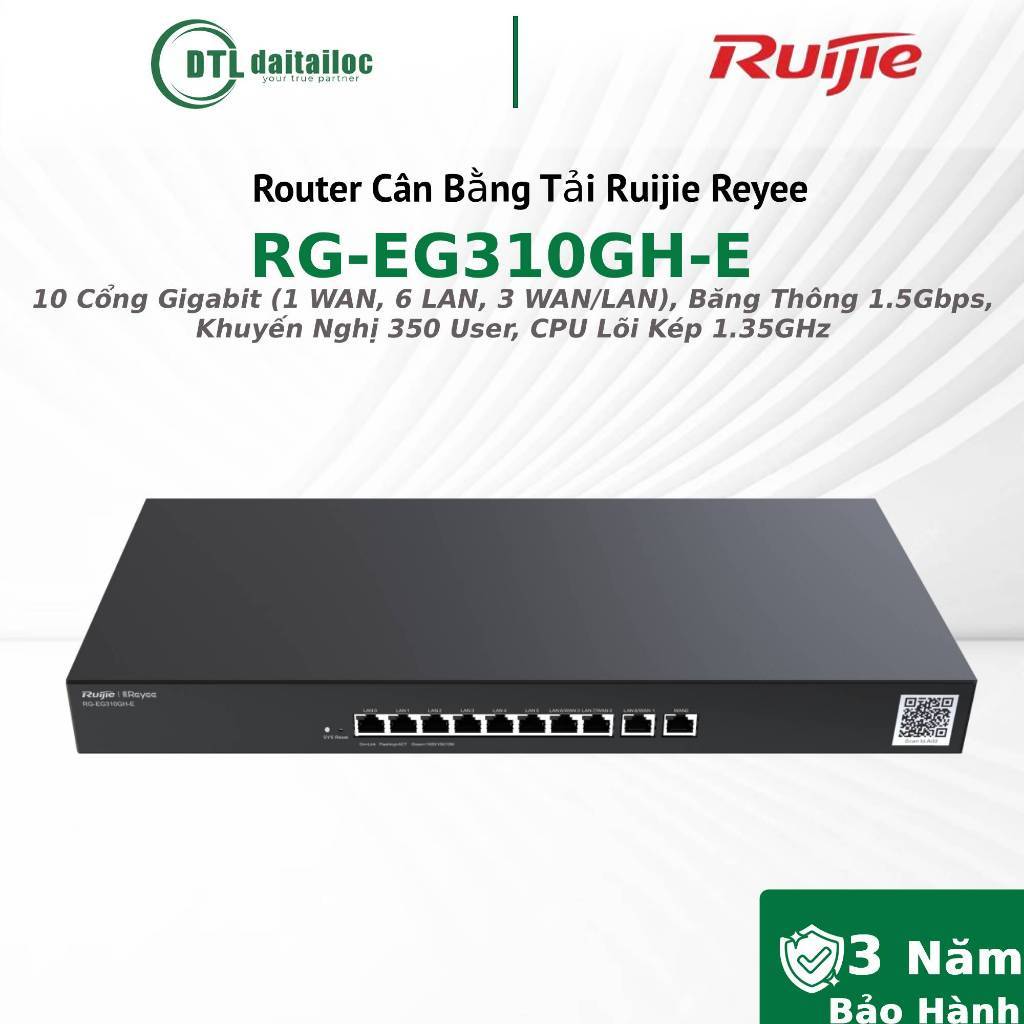 Router Cân Bằng Tải Ruijie Reyee RG-EG310GH-E - 10 Cổng Gigabit Khuyến Nghị 350 User / Chính Hãng