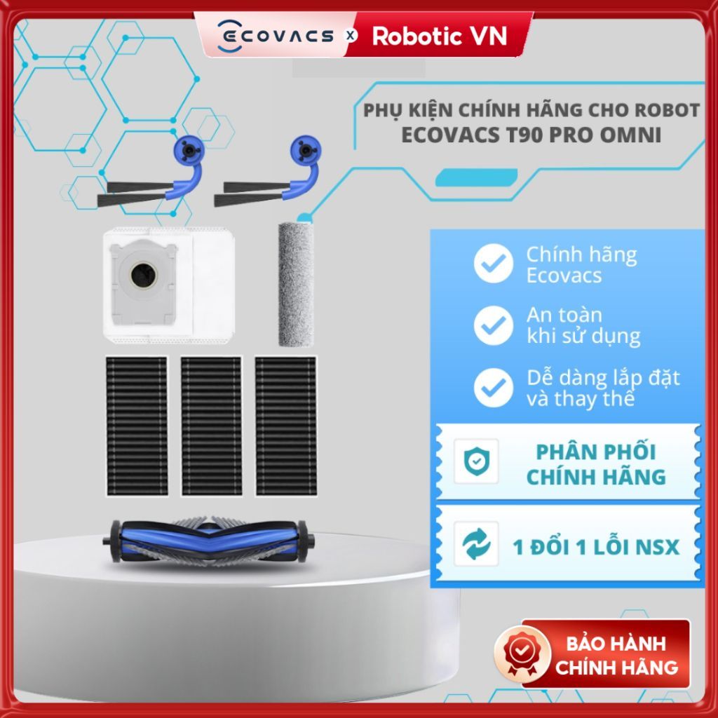 Phụ kiện chính hãng cho Robot hút bụi lau nhà Ecovacs T90 Pro Omni Chổi cạnh | Chổi chính | Bộ lọc |