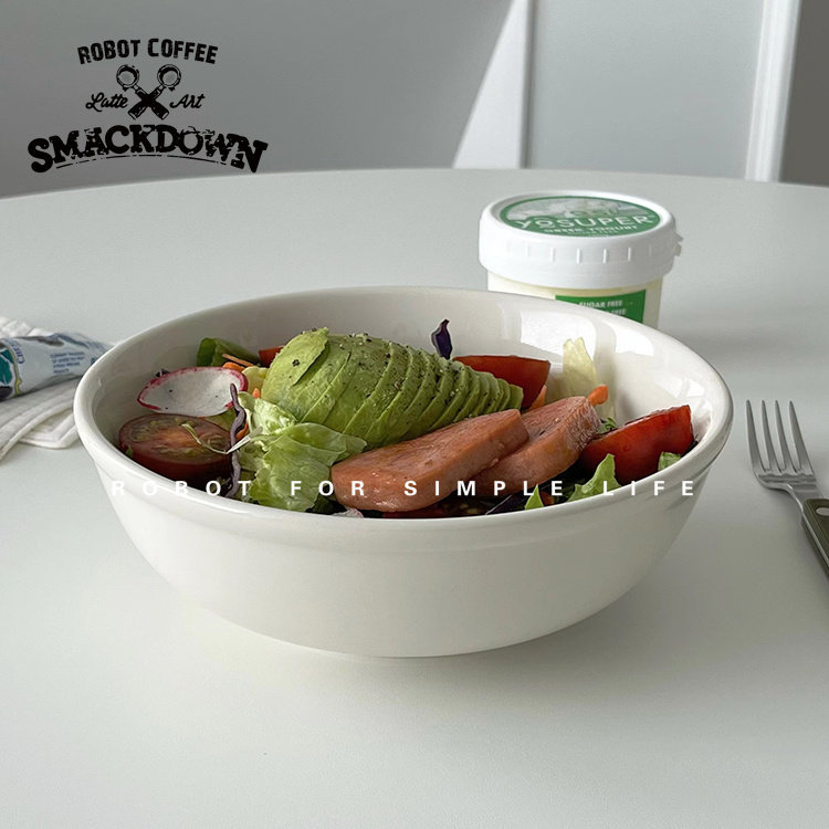 TUXTON Sữa Trắng Series Gốm Lớn Đĩa Salad Bát Mì Ăn Liền Bát Salad Hộ Gia Đình Salad Nấu Ăn Bát 1.00