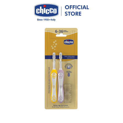 (KOC) Bộ đôi bàn chải đánh răng Chicco 6-36M (Vàng - Tím hồng)