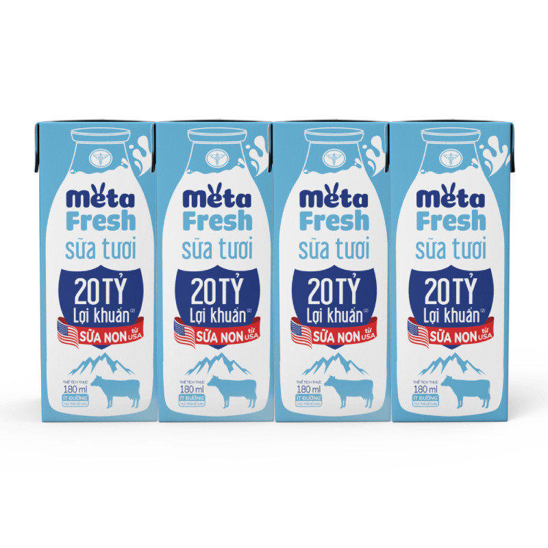 Lốc 4 hộp sữa lợi khuẩn Meta Fresh ít đường 180ml - 73586