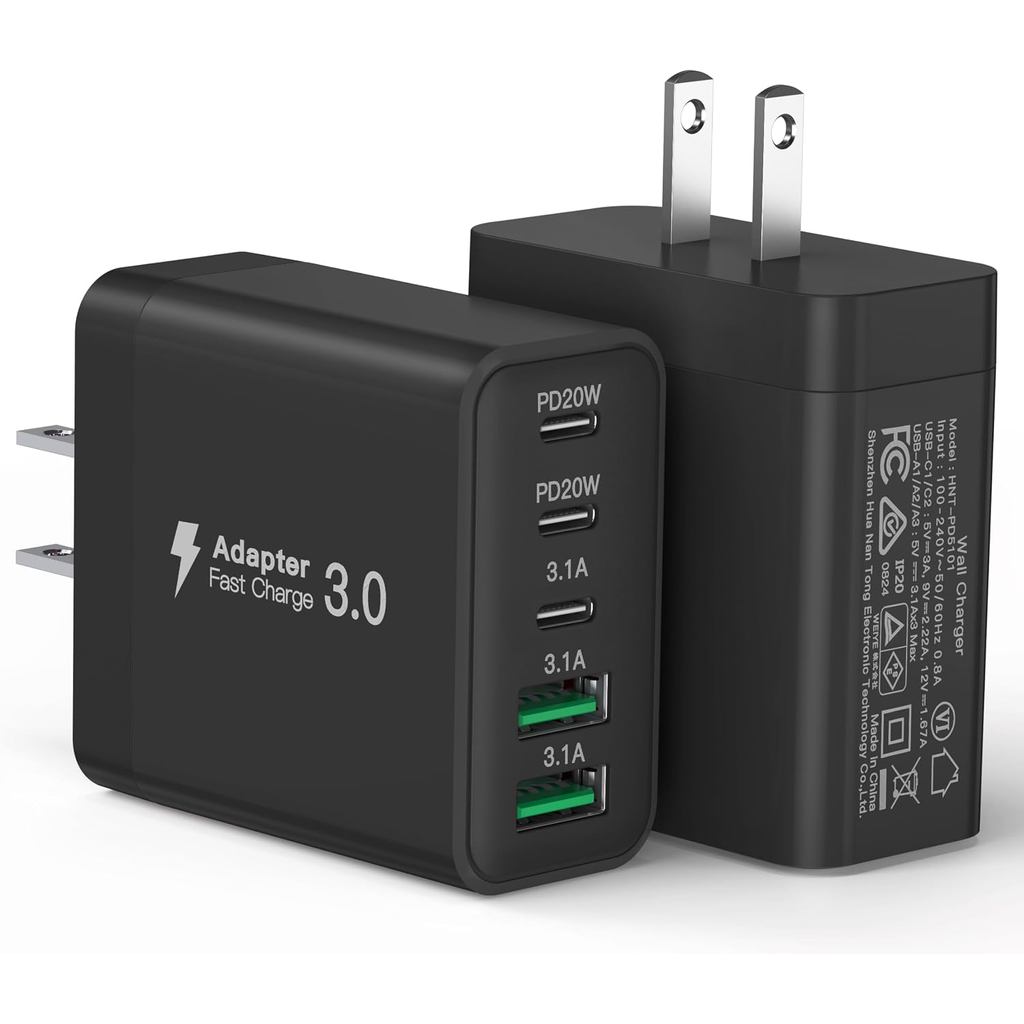 Bộ 2 cục sạc USB C, 60W 5 cổng Type C, cục sạc nhanh điện thoại hình khối, phích cắm tường PD USBC +