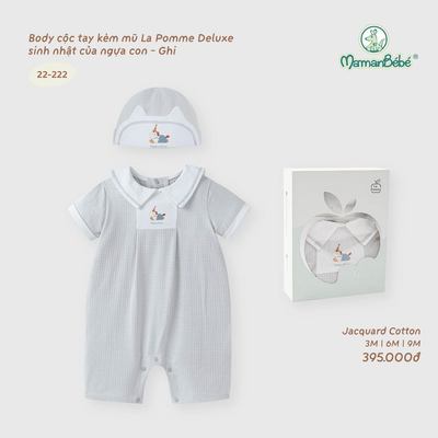 Body cộc tay kèm mũ La Pomme Deluxe sinh nhật của ngựa con - Sợi Jacquard Cotton thoáng khí - Bé trai - 3M - 9M