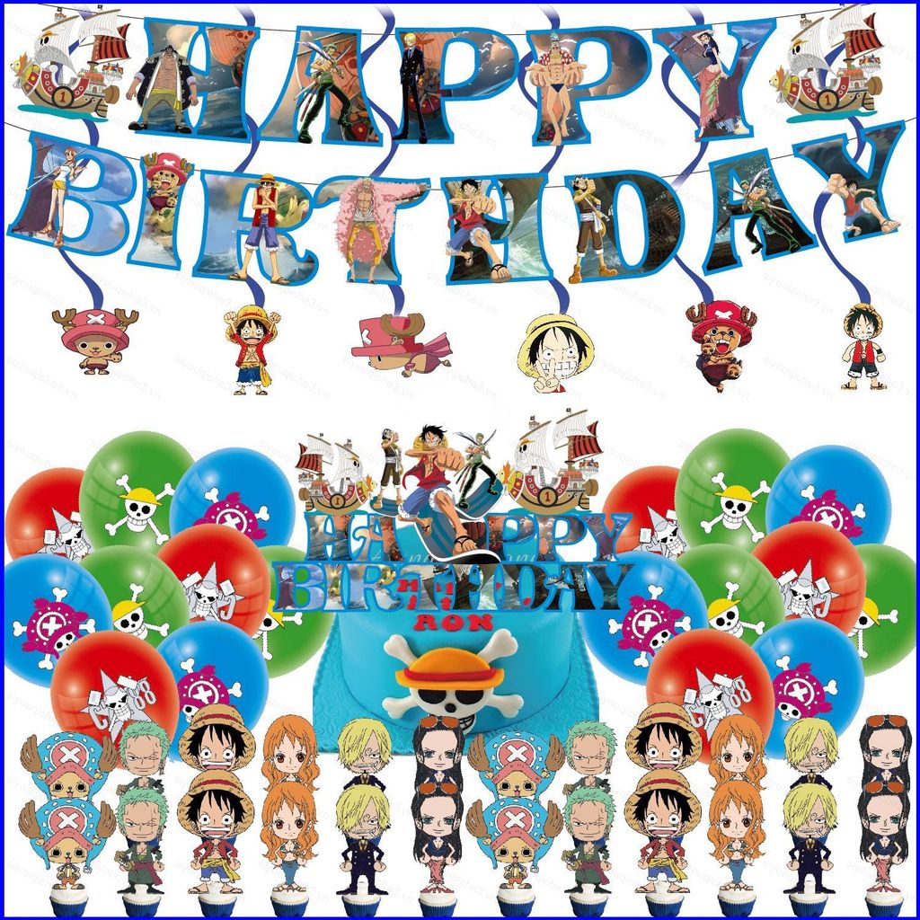 Chủ đề One Piece trẻ em trang trí tiệc sinh nhật biểu ngữ bánh topper bóng bay xoáy bộ đồ dùng