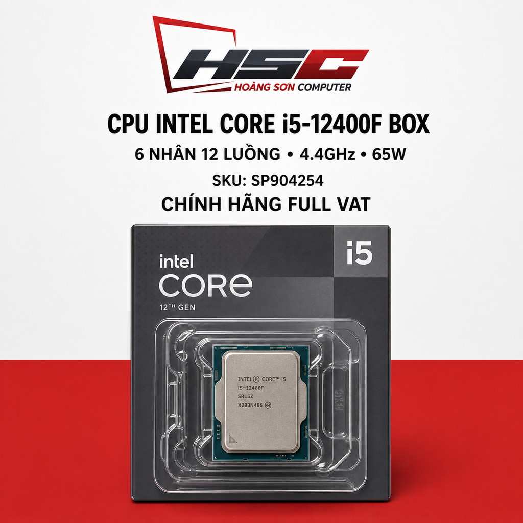 CPU Intel Core i5-12400F Box (Upto 4.4Ghz, 6 nhân 12 luồng, 18MB Cache, 65W) - HÀNG NEW CHÍNH HÃNG F