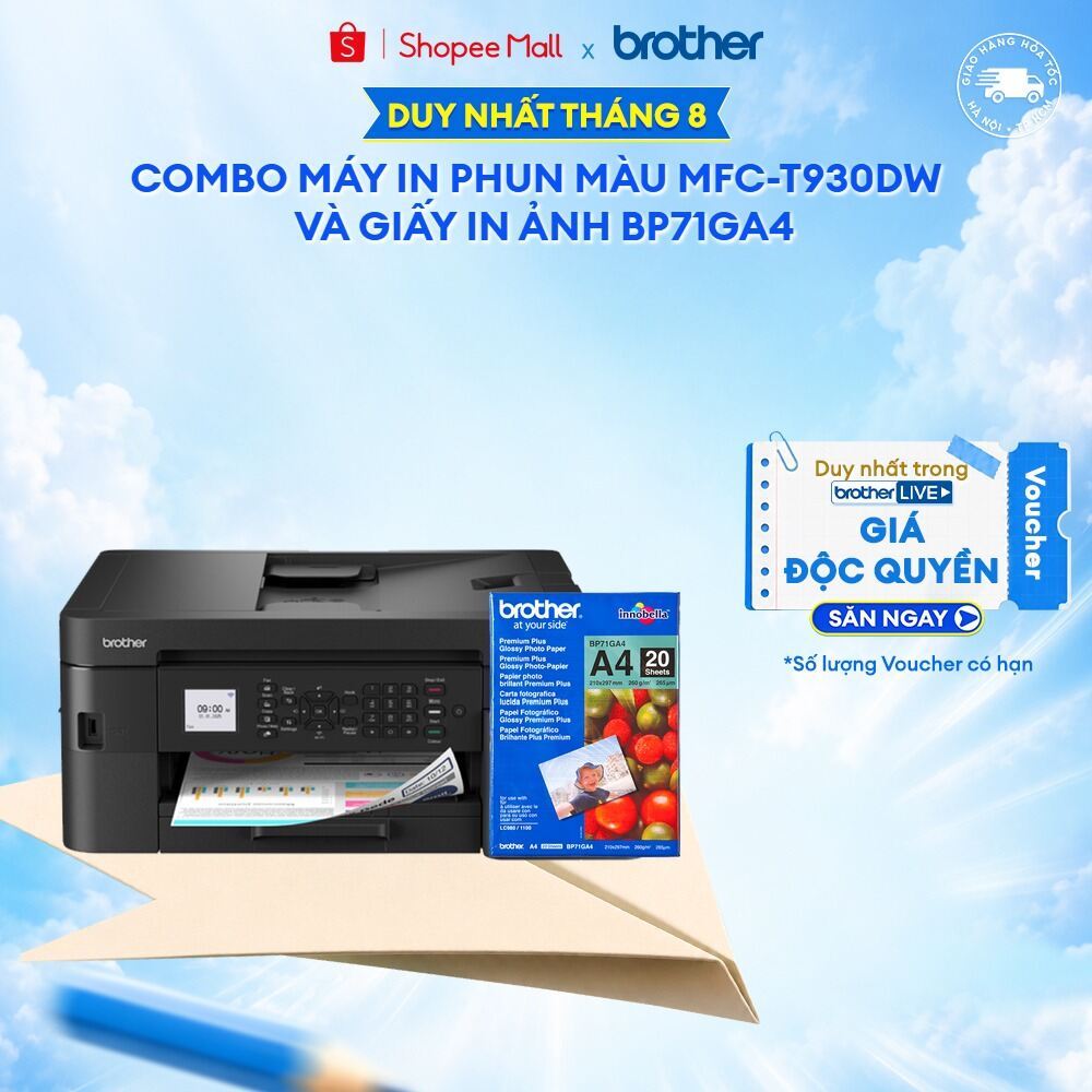 Combo máy in phun màu đa năng Brother MFC-T930DW + Giấy in ảnh BP71GA4