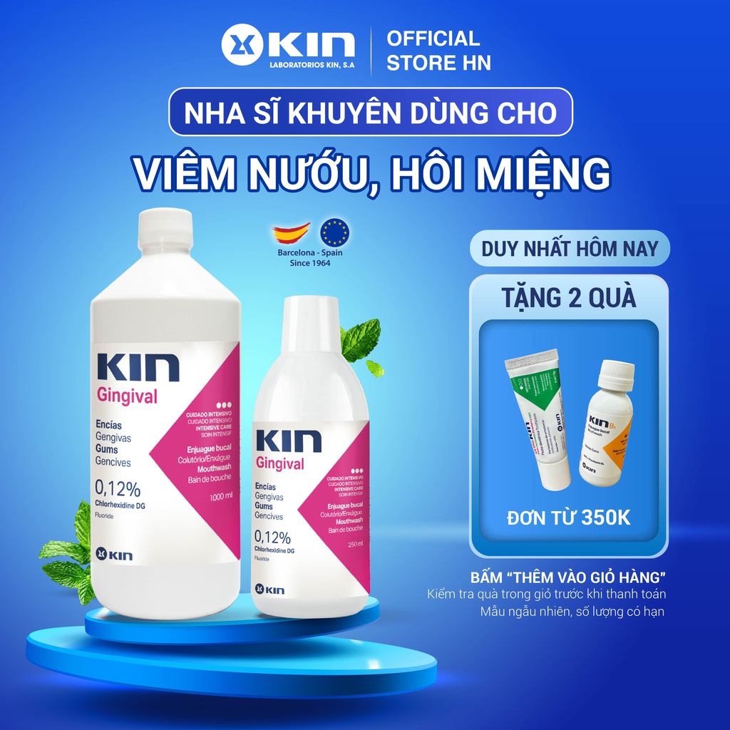 Nước Súc Miệng KIN Gingival Cho Hôi Miệng, Chảy Máu Chân Răng, Viêm Lợi 250ML/1000ML