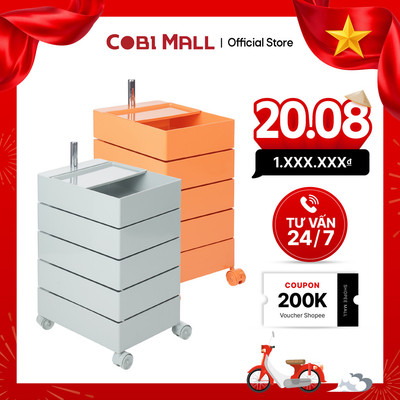 Kệ xe đẩy 5 tầng xoay 360°, nhựa cao cấp - Cobi Home (Cam, xanh)