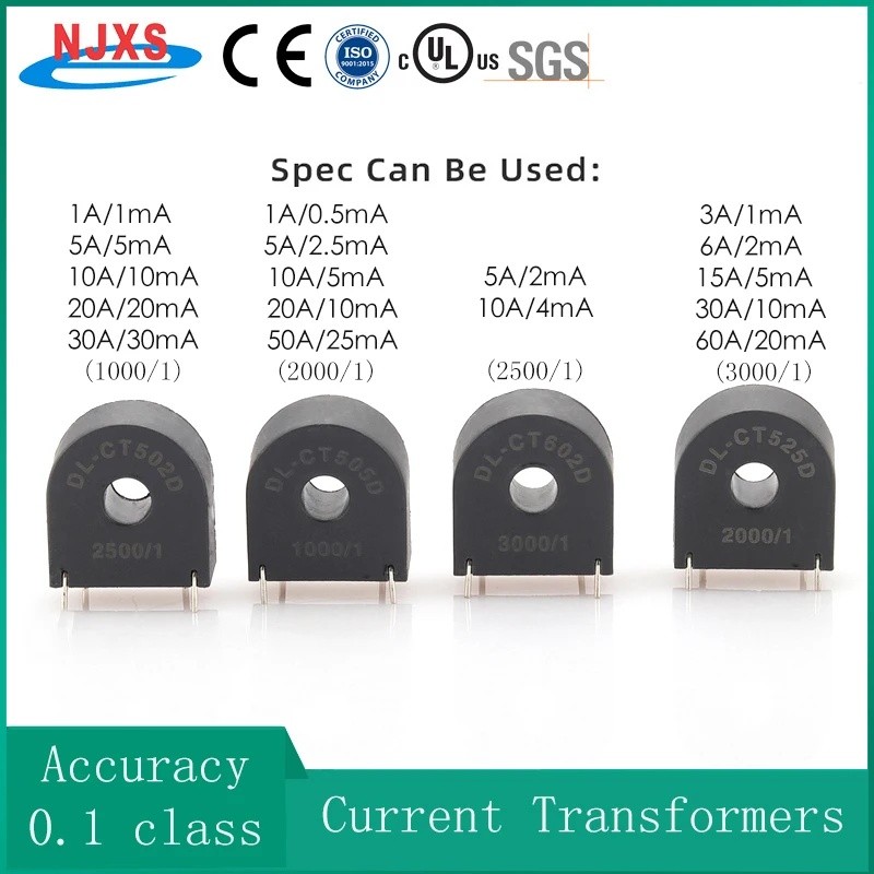 PCB Mount Mini Hiện Tại Biến Áp 1A 0.5mA 1mA 5A 2.5mA 50A 25mA 0 ~ 60A DL-CT502D 505D 525D 602D 4 Ch