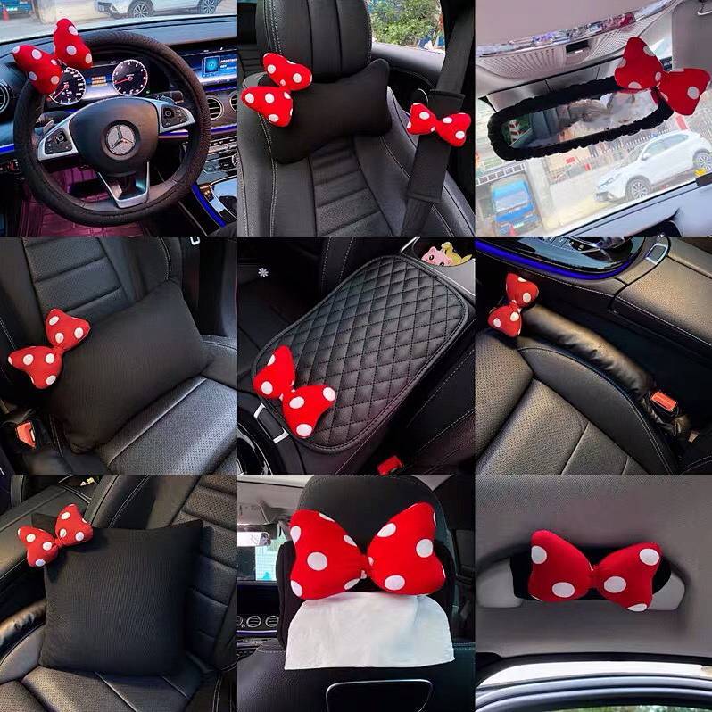 Cute Bow Automotive Headrest Waist Pillow Cartoon Summer Car Handbrake Sleeve Shift Knob Cover Shoul