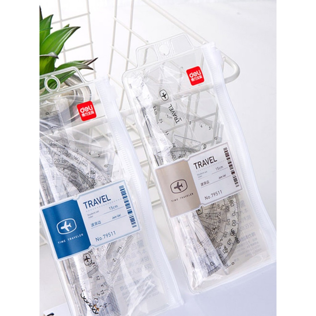 bộ dụng cụ học tập bộ thước kẻ Bộ 4 chiếc Deli bộ thước kẻ trong suốt 15cm bộ thước kẻ tam giác cho 