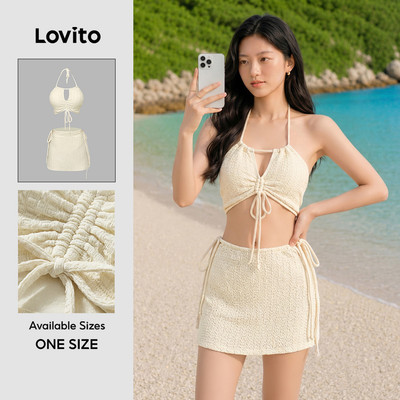 Lovito Kỳ nghỉ Bộ Bikini Gợi Cảm Buộc Dây Phía Trước Đơn Giản Dành Cho Mùa Hè/xuân Dành Cho Nữ LNE97001