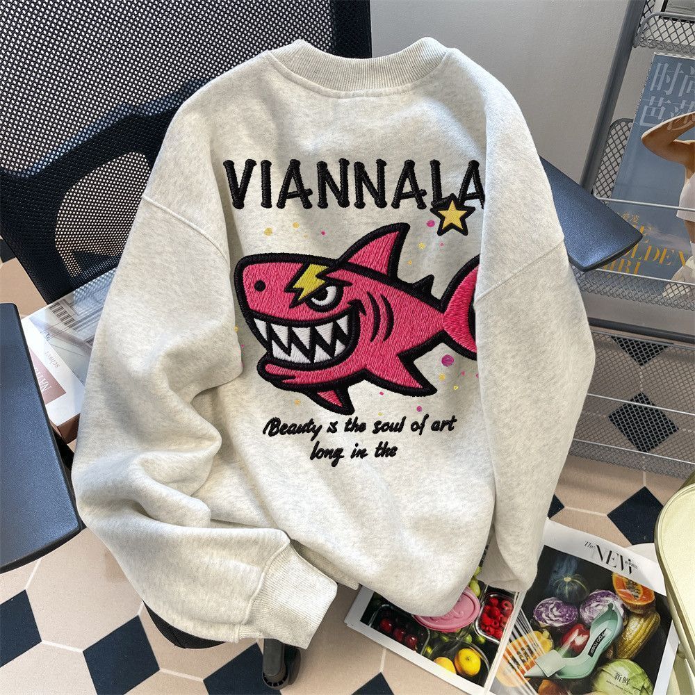 (Giao hàng 24 giờ) Áo sơ mi dài tay Woo Right cổ tròn màu xám nhạt VIANALA Shark Beauty Casual