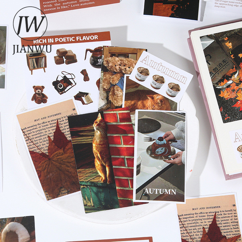 JIANWU Vintage Season Cảnh Phong Cảnh Chất Liệu Cắt Dán Thêu Sò Nhãn Dán Sáng Tạo DIY Tạp Chí Văn Ph