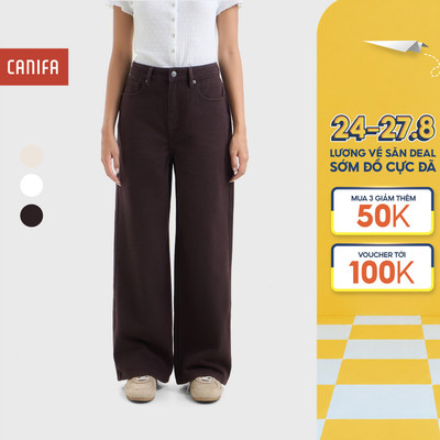 Quần jean nữ cotton CANIFA cạp cao dáng suông 6BJ26S005