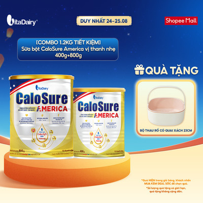 [COMBO 1.2KG TIẾT KIỆM] Sữa bột CaloSure America vị thanh nhẹ 400g + 800g - Tăng đề kháng, khỏe tim mạch