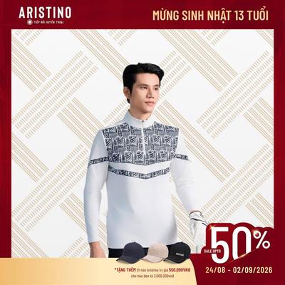 Áo polo thể thao Aristino Golf cổ khóa kéo tinh tế họa tiết Trống Đồng Đông Sơn độc quyền AHZG16BZ