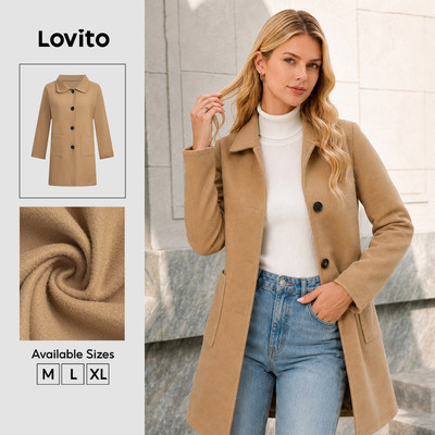 Áo khoác nữ Lovito thanh lịch kaki thu đông nút trước phong cách LNL141425
