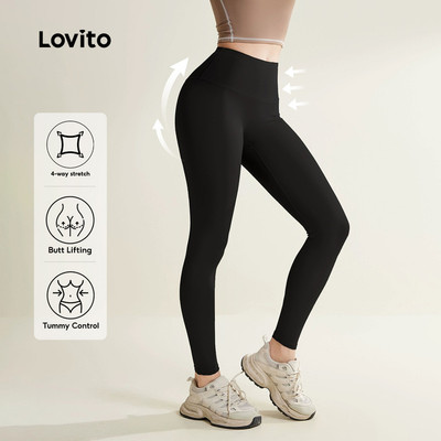 Quần legging thể thao Lovito Phong cách thường ngày nâng mông cạp cao tập yoga kiểm soát bụng cho nữ LNA109049